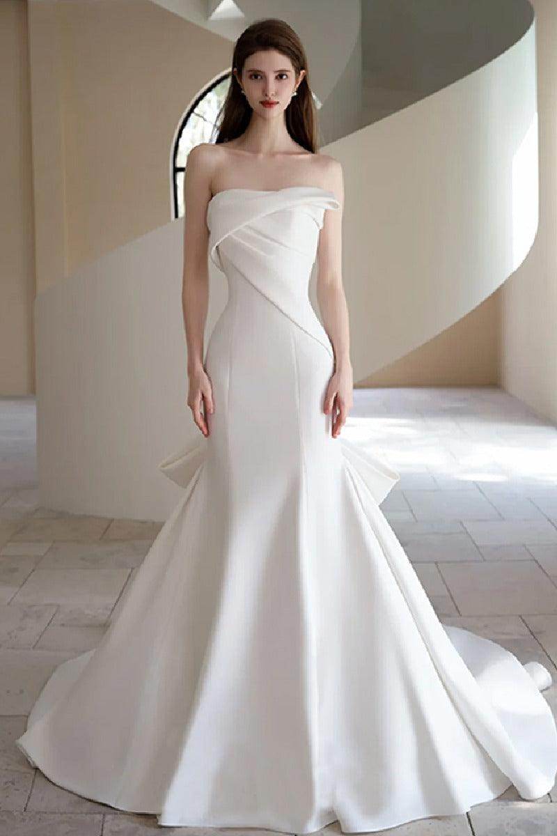 Trumpet-Mermaid Sweep-Brush Train Satin Wedding Dress 855056831342 - COCOMELODY